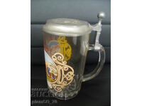 #*7043 old glass mug with metal lid