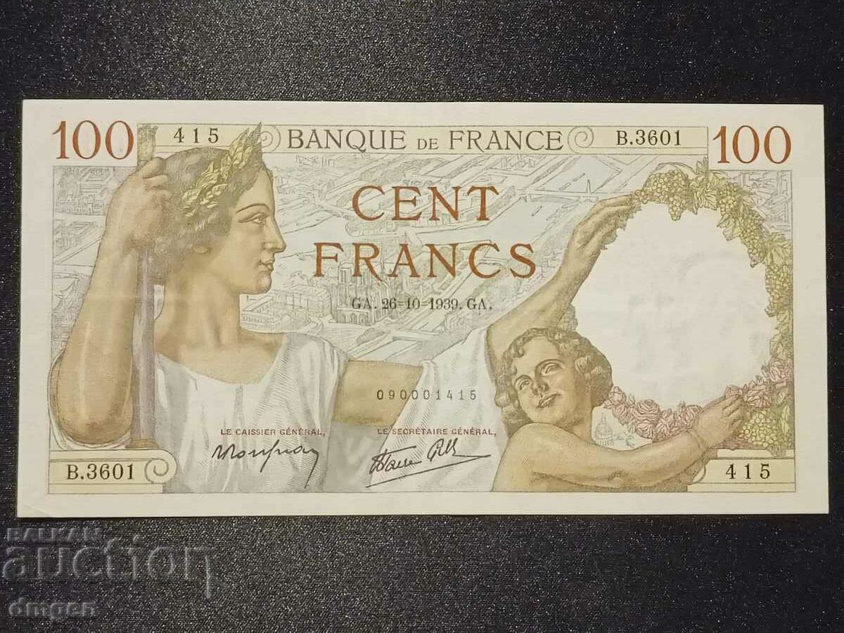 100 франка Франция 1939 година