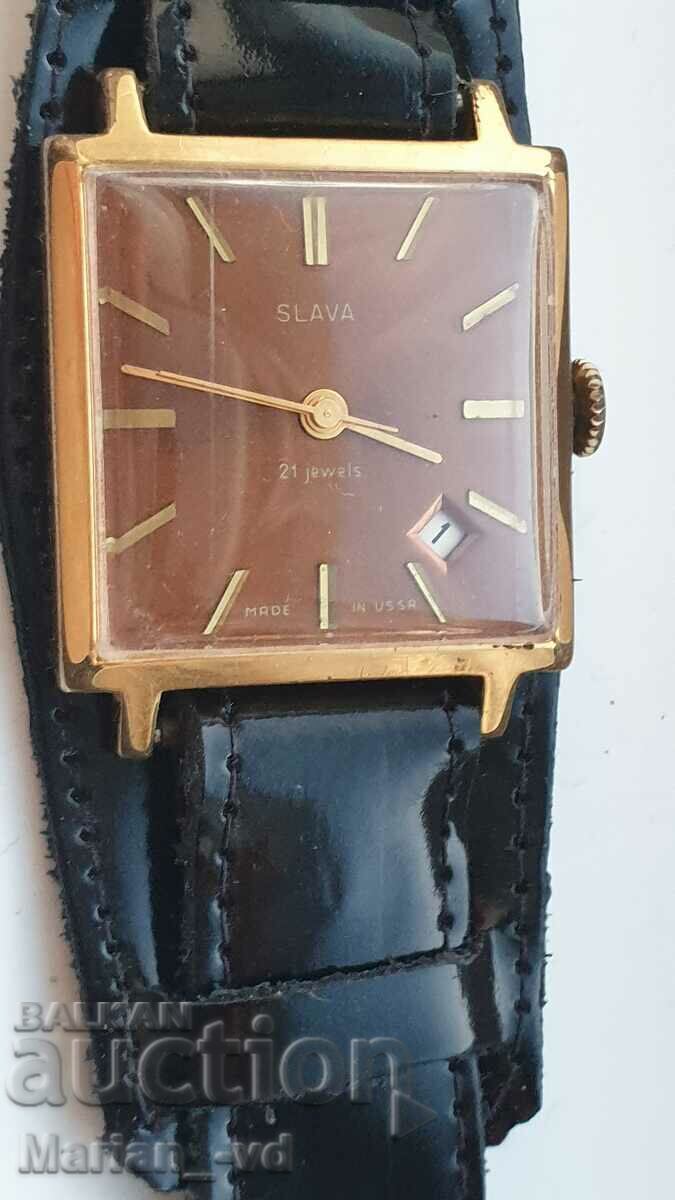 Livrarea Ceas bărbătesc slava 21 bijuterii placat cu aur