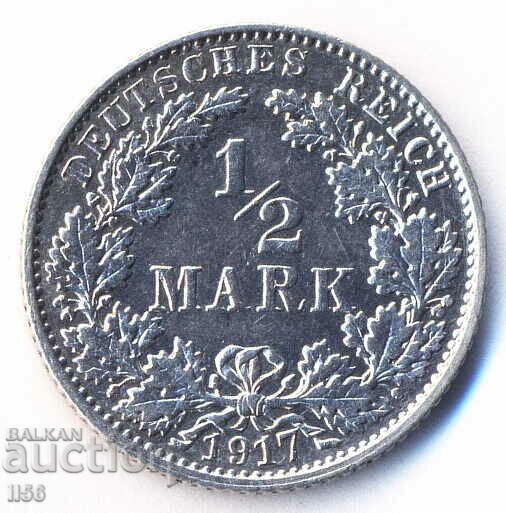 Германия - 1/2 марка 1917 - Мулденхютен (E) - сребро