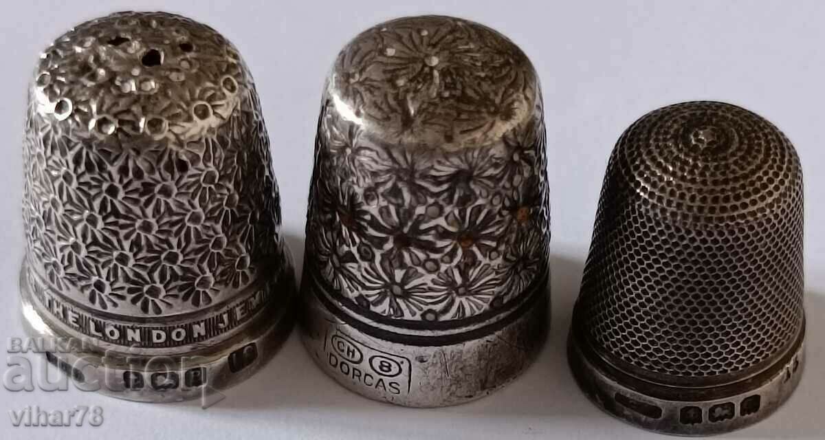 Lot of three silver thimbles - personal delivery only