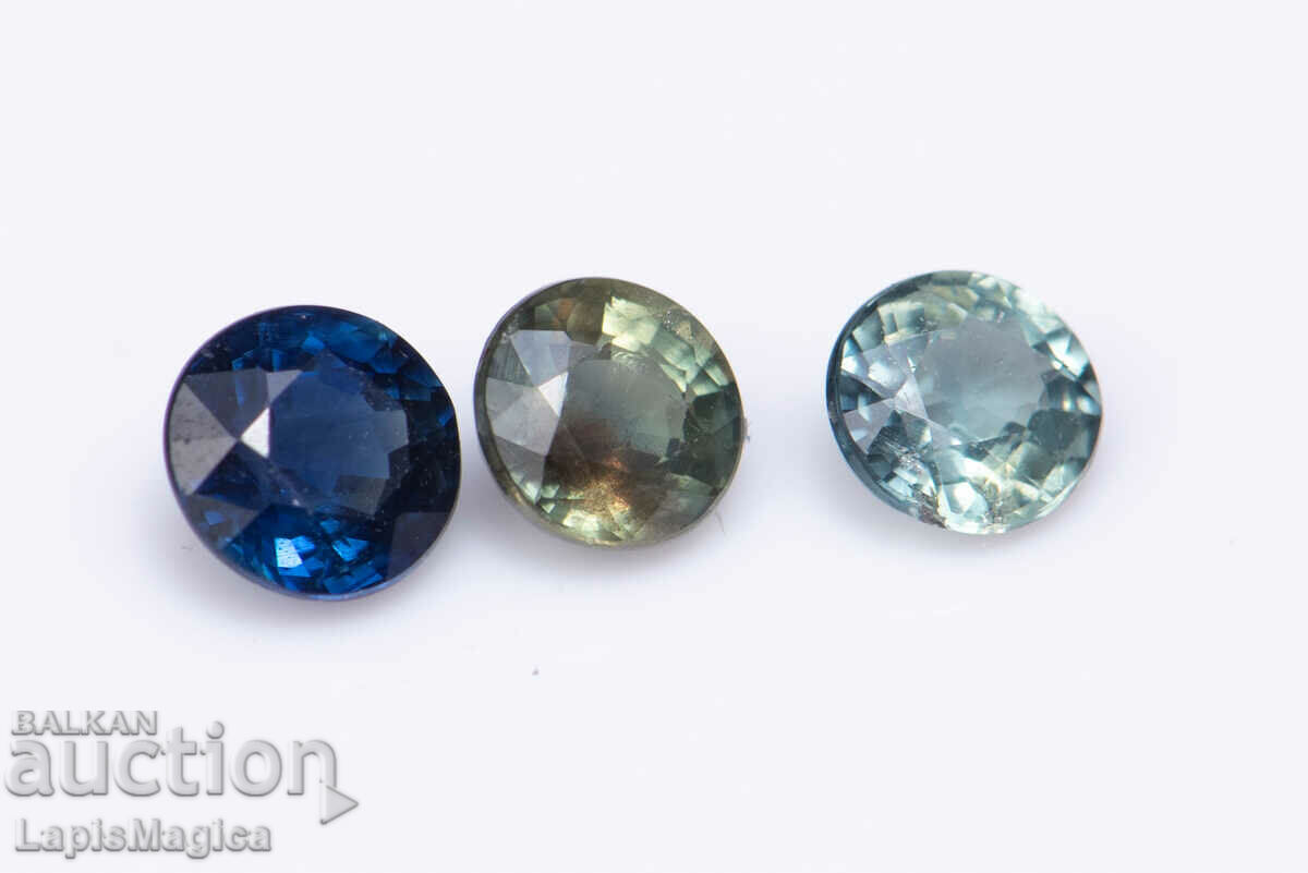 3 pieces Blue-green sapphire 0.77ct 3.5mm round cut heated