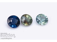 3 pieces Blue-green sapphire 0.77ct 3.5mm round cut heated