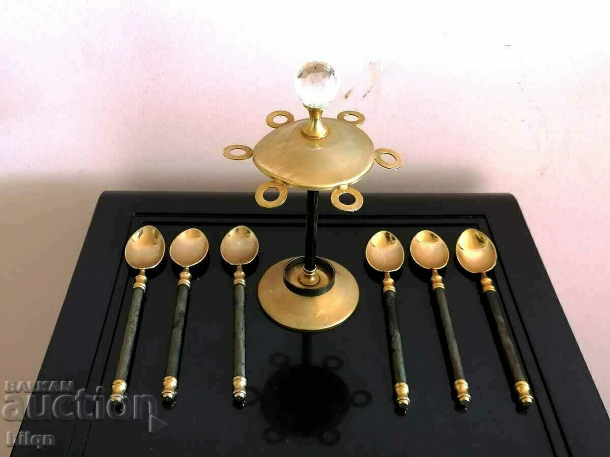 Incredibly Beautiful Gold-Plated Set-Spoons On A Stand - 5 Incredibly Beautiful Gold-Plated Set-Spoons On A Stand - 5