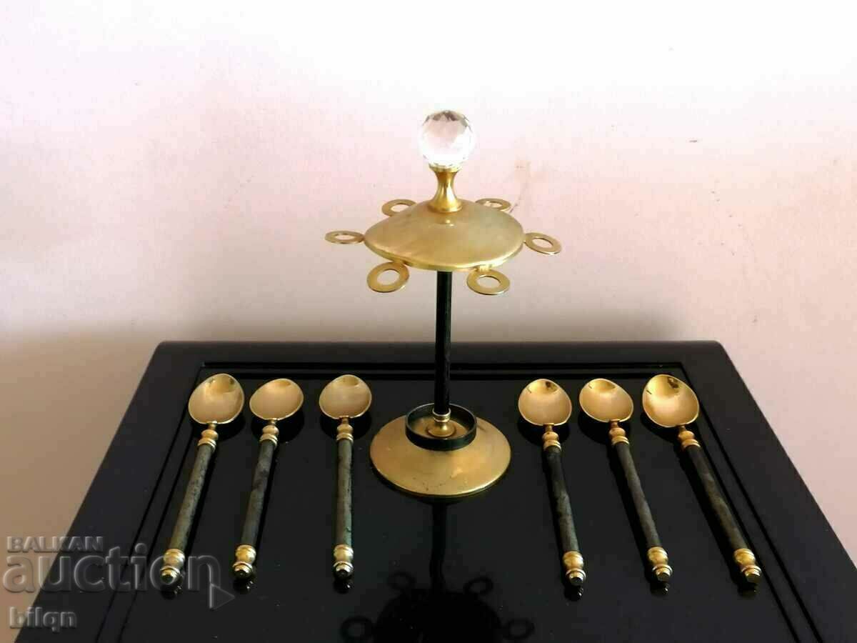 Incredibly Beautiful Gold-Plated Set-Spoons On A Stand - 6 Incredibly Beautiful Gold-Plated Set-Spoons On A Stand - 6