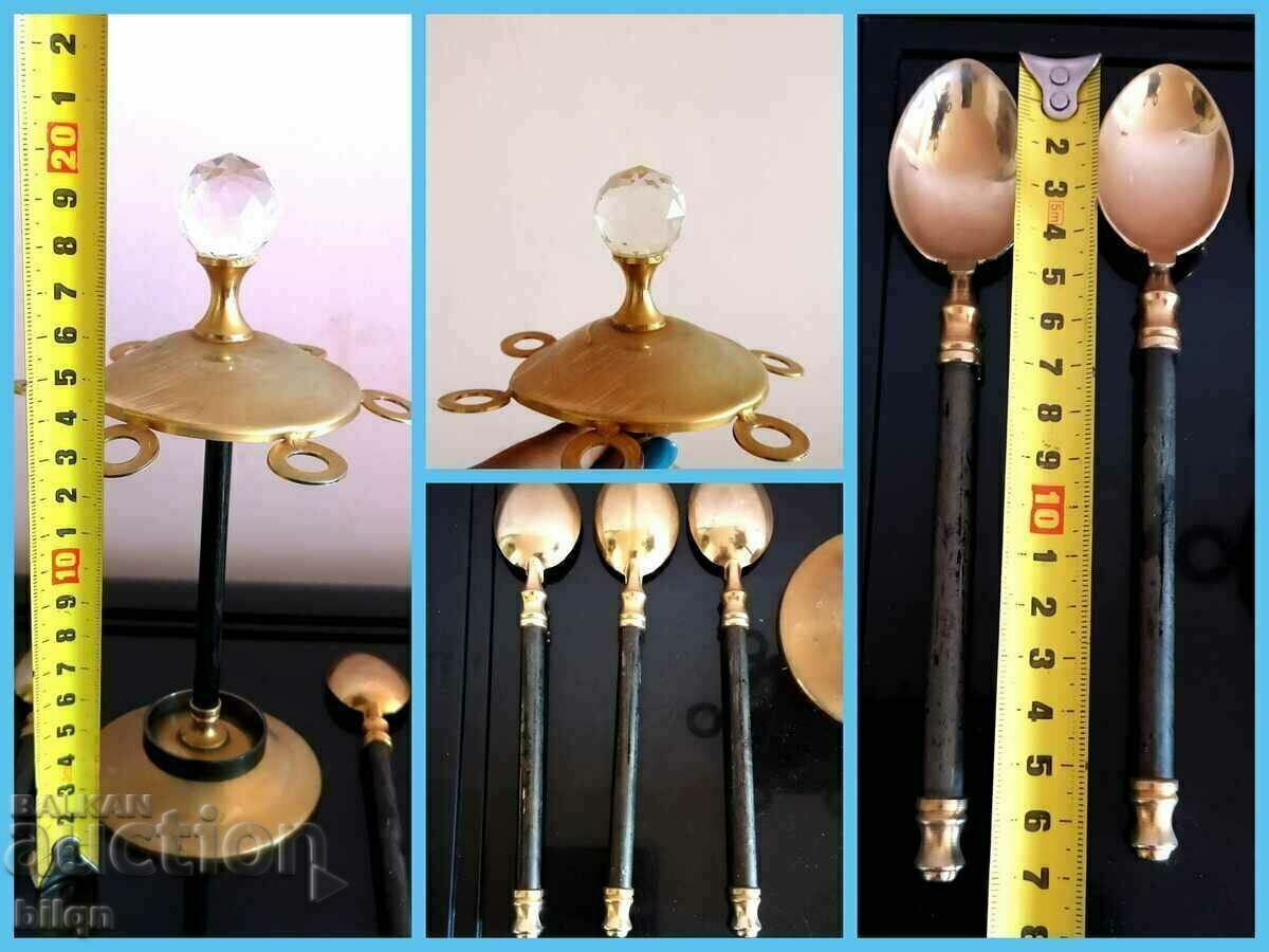 Incredibly Beautiful Gold-Plated Set-Spoons On A Stand - 7 Incredibly Beautiful Gold-Plated Set-Spoons On A Stand - 7