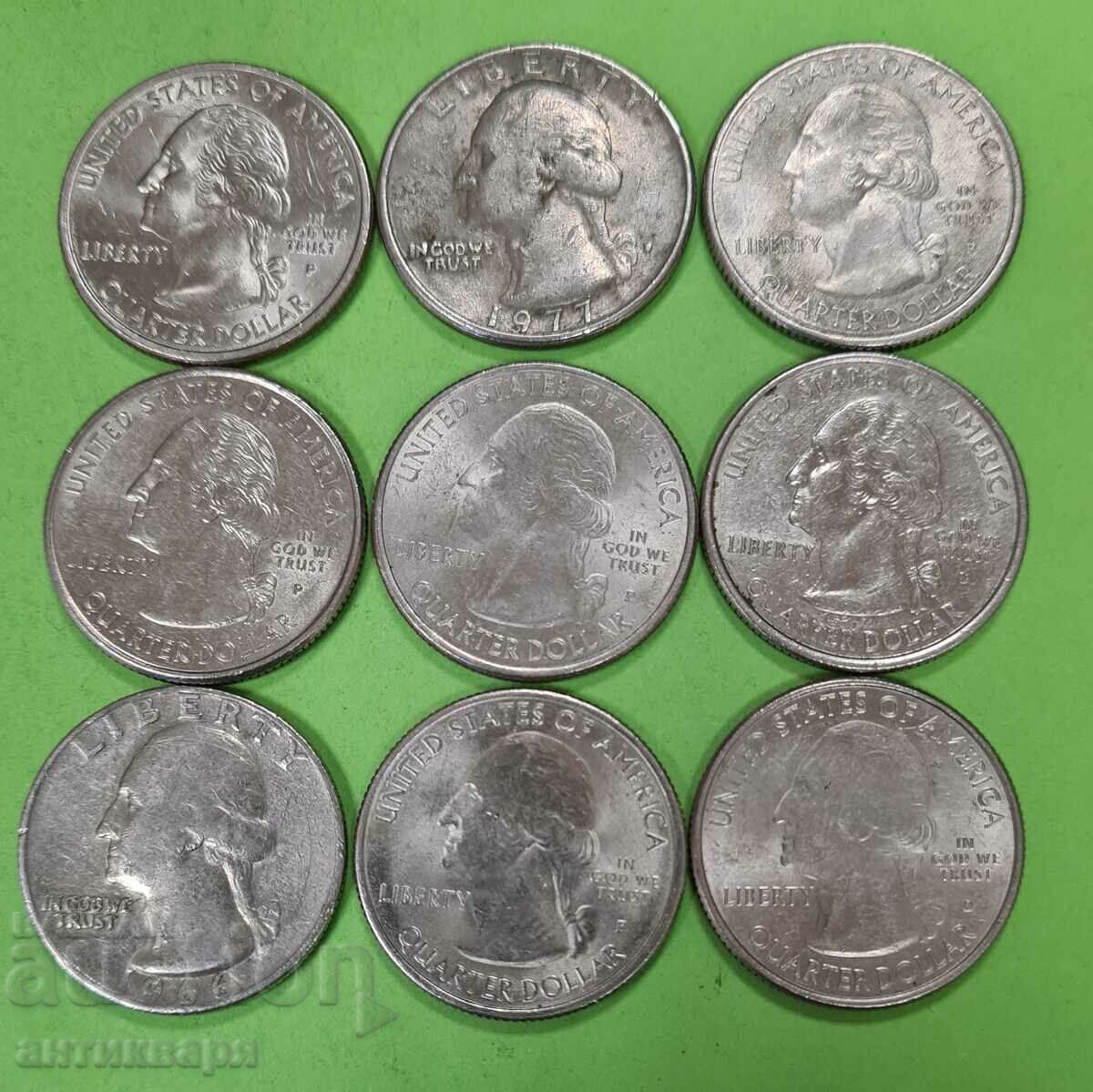 US quarter dollar Lot - 9 pieces