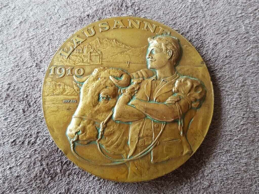 Rară monedă de bronz din 1910 Cultură agricolă Elveția