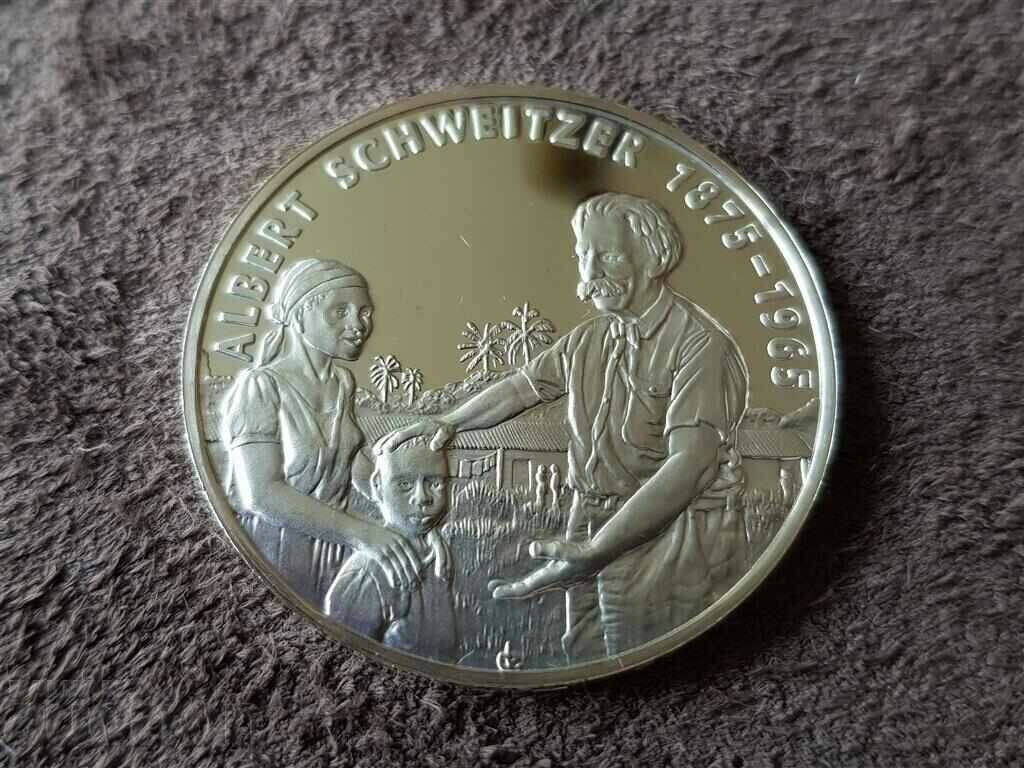 Silver commemorative coin 100 years by Dr. Schweitzer