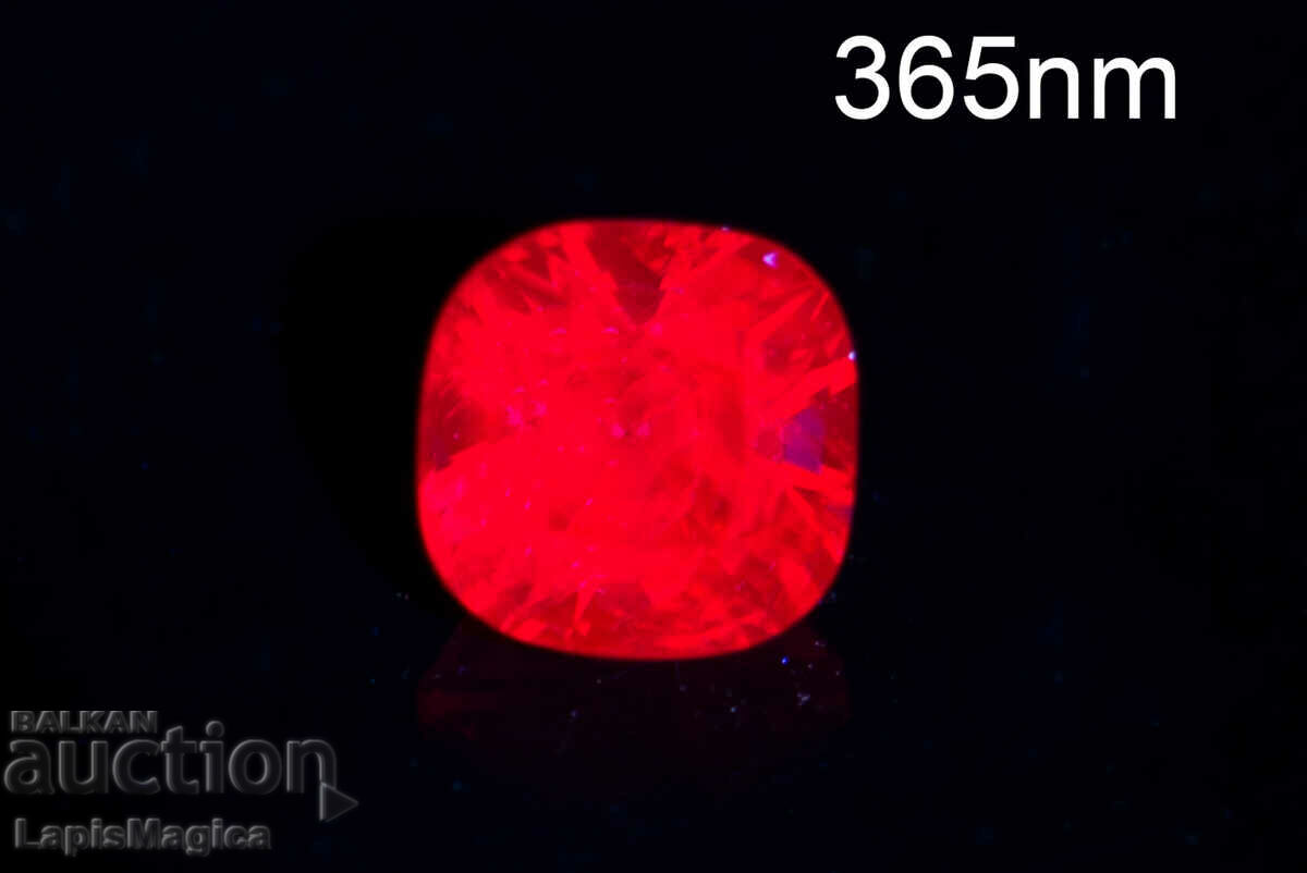 Pink spinel 0.48ct 3.9mm cushion cut strong fluorescence