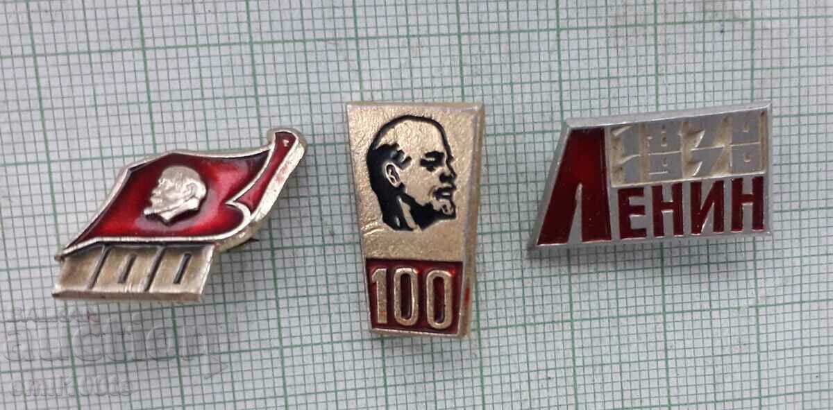 Значки 3 броя 100 години Ленин