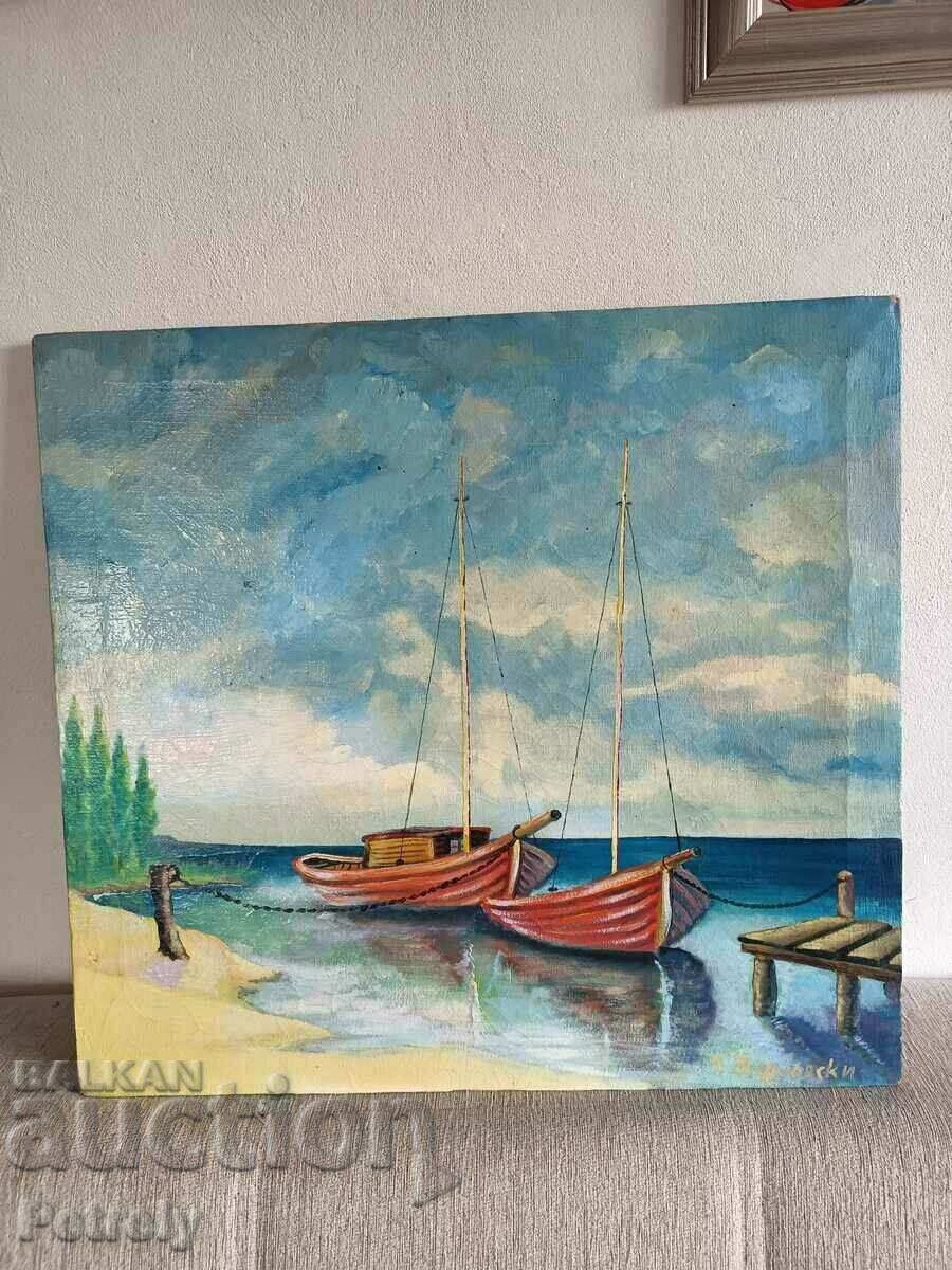 Стара маслена картина с цена 90.00 лв. | € 46.02 Стара маслена картина с цена 90.00 лв. | € 46.02