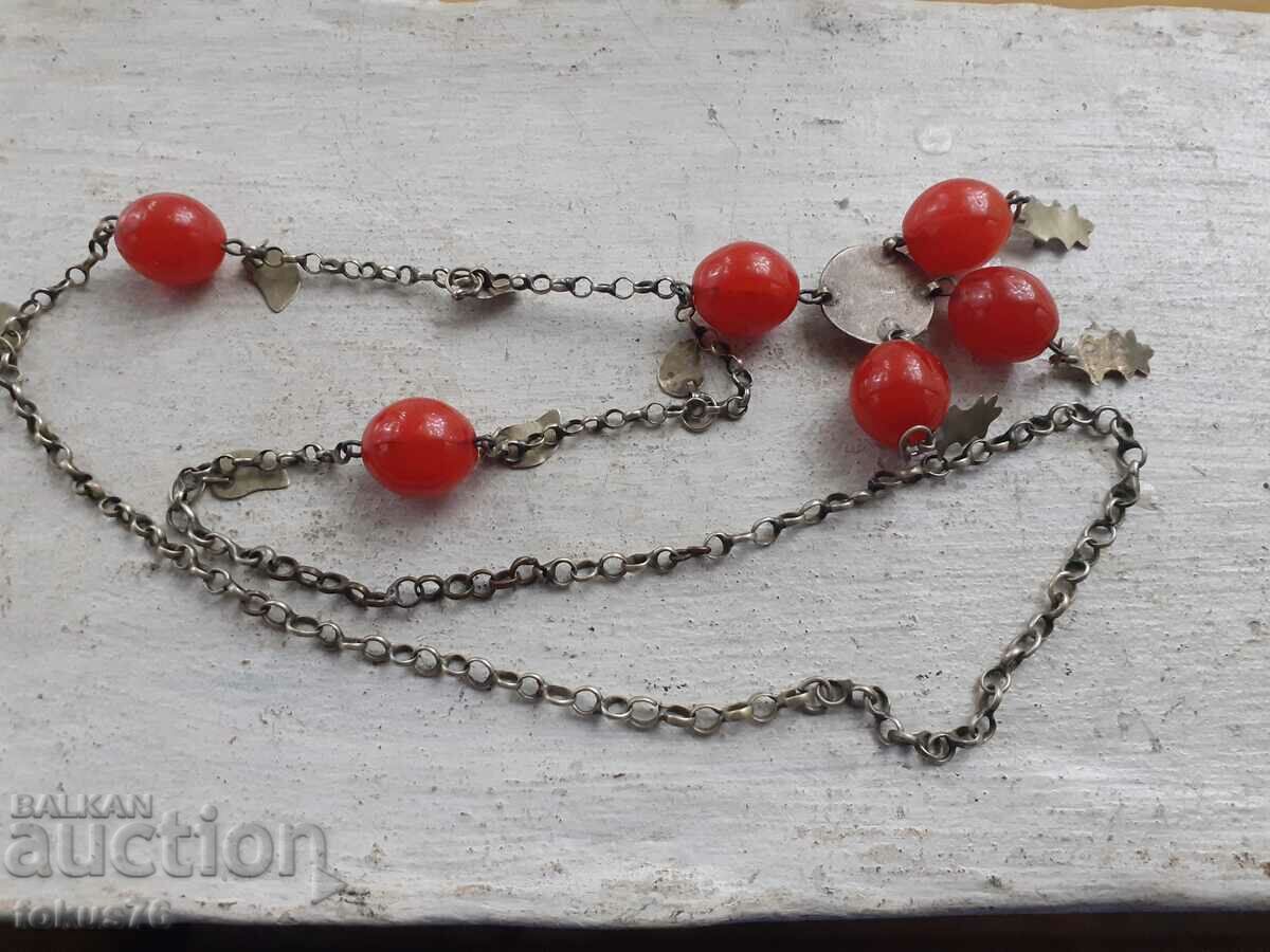 Veche bijuterii renascentiste choker colier sachan sticla rosie - 5 Veche bijuterii renascentiste choker colier sachan sticla rosie - 5