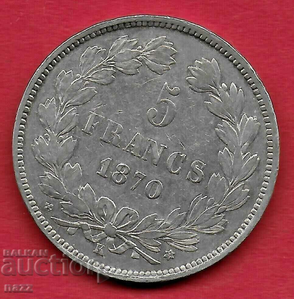 Franta 5 franci 1870 K Ceres nemarcat / argint