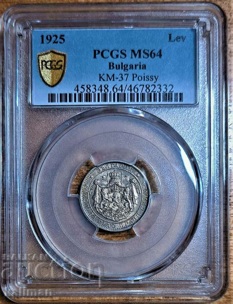 1 lev coin 1925 with PCGS MS 64 dash