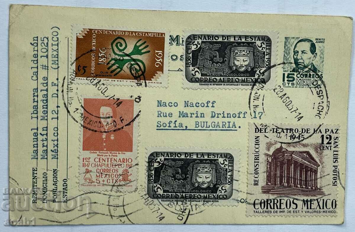 Exchange card with Mexico 1957 stamps