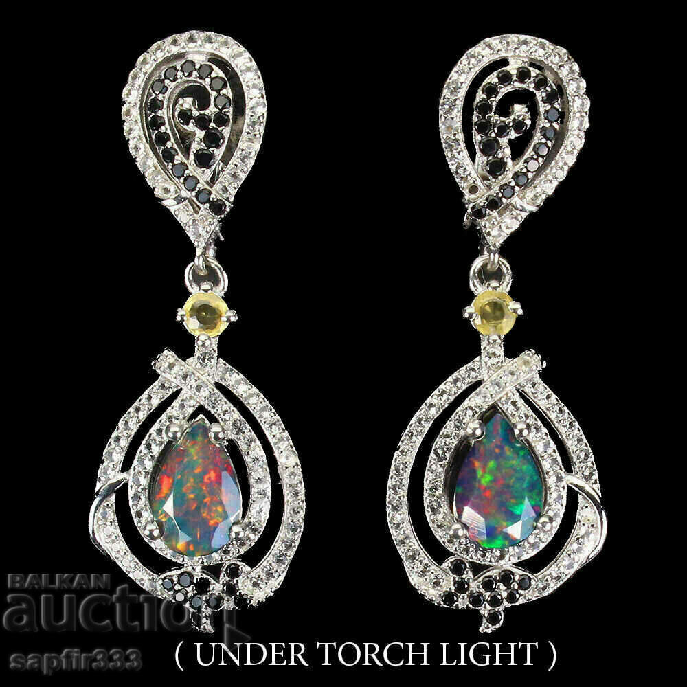 STYLISH FINE DESIGNER EARRINGS WITH NATURAL BLACK OPALS