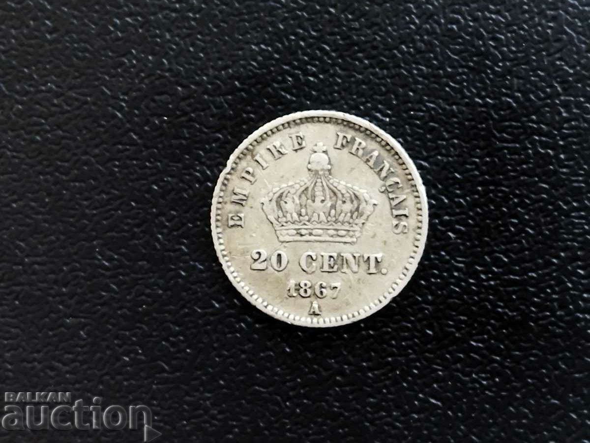 Франция монета 20 сантима 1867г. А /Париж/