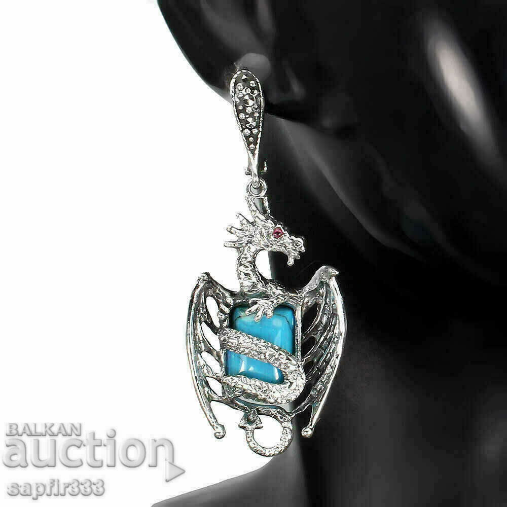 STUNNING DESIGNER NATURAL TURQUOISE DRAGON EARRINGS with price 797.00 BGN | € 407.50