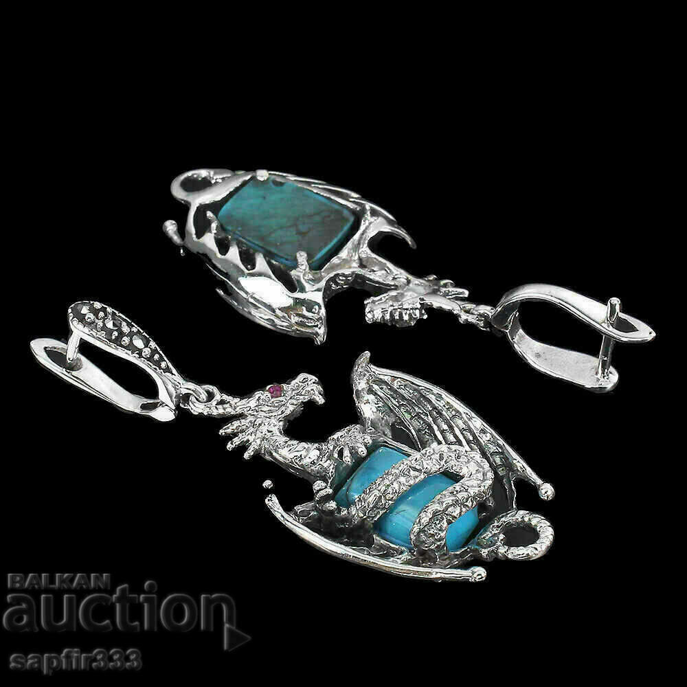 Auction  STUNNING DESIGNER NATURAL TURQUOISE DRAGON EARRINGS