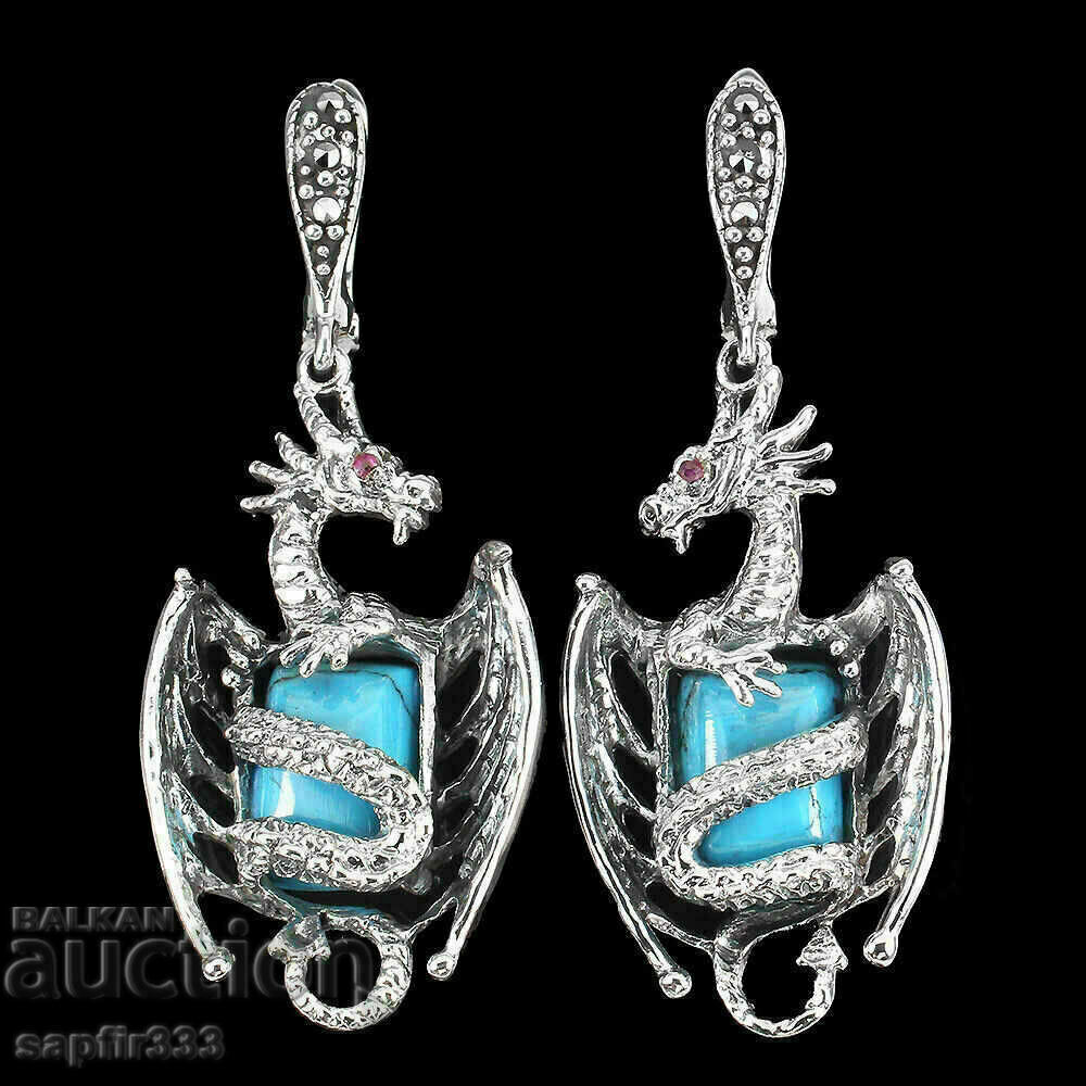 STUNNING DESIGNER NATURAL TURQUOISE DRAGON EARRINGS STUNNING DESIGNER NATURAL TURQUOISE DRAGON EARRINGS