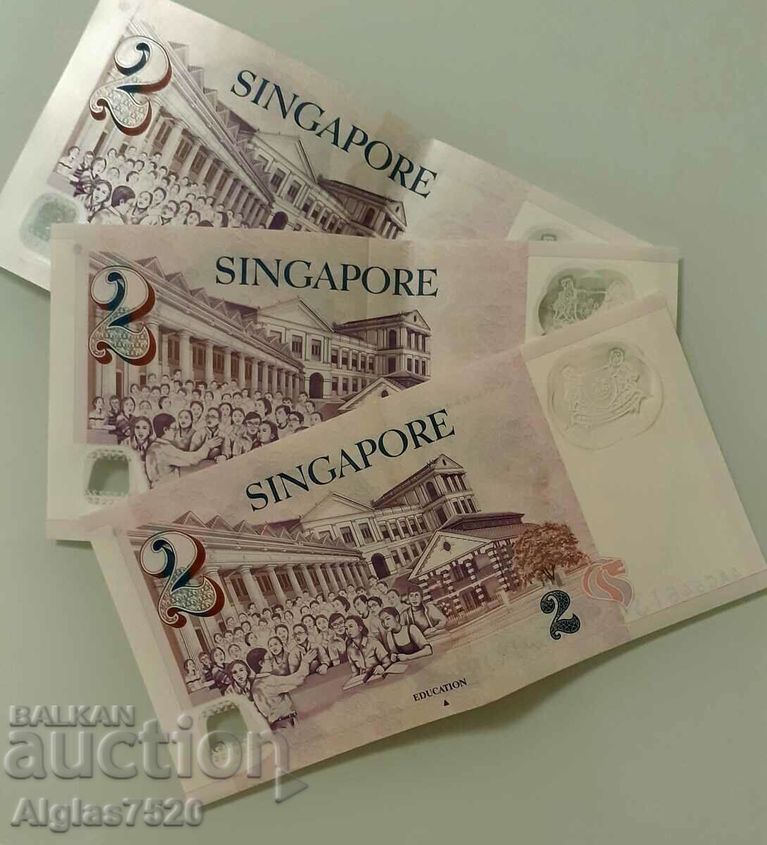 Lot of 3 Banknotes × 2 Dollars Singapore UNC with price 20.00 BGN | € 10.23 Lot of 3 Banknotes × 2 Dollars Singapore UNC with price 20.00 BGN | € 10.23