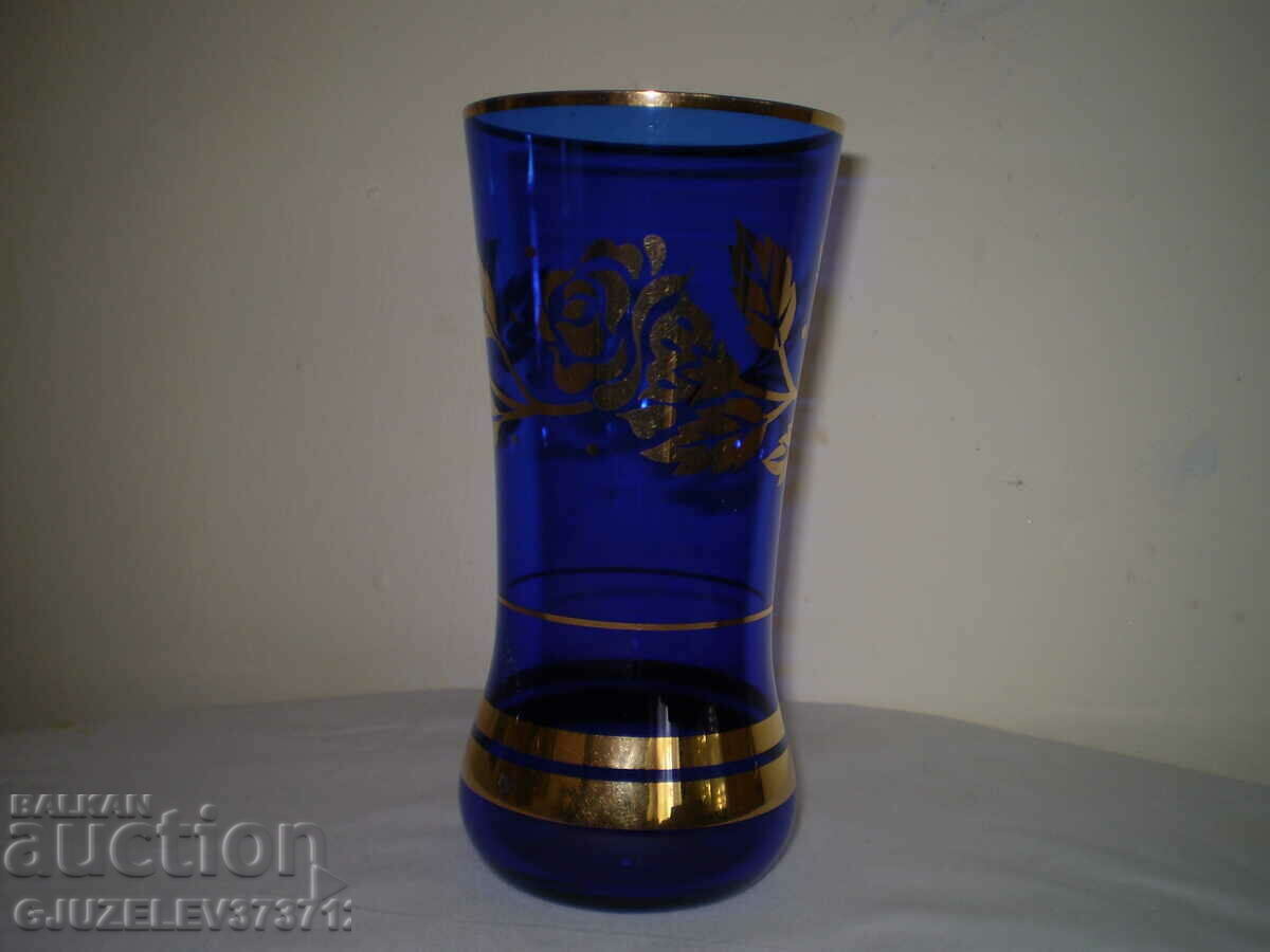 Old Vase Blue glass golden rose with price 95.00 BGN | € 48.57 Old Vase Blue glass golden rose with price 95.00 BGN | € 48.57