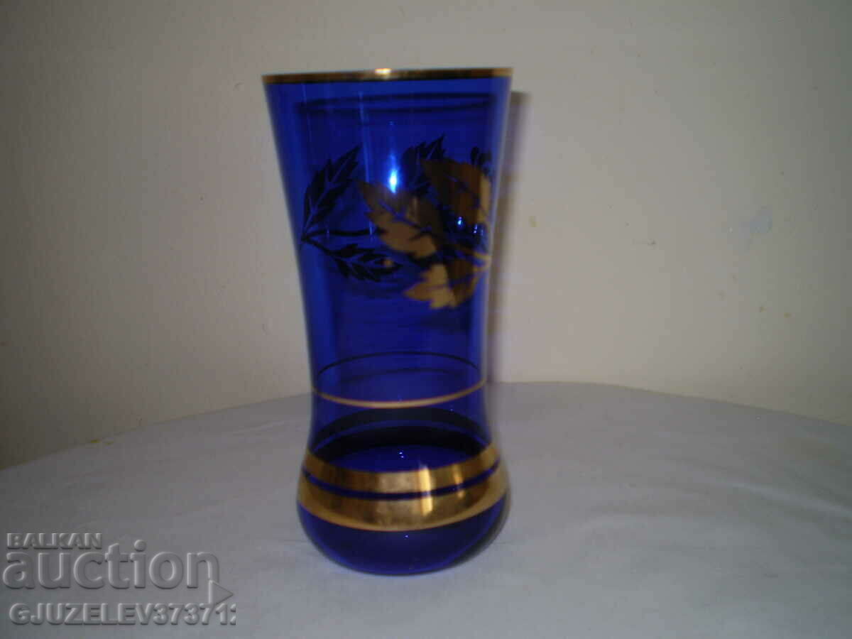 Old Vase Blue glass golden rose - 5 Old Vase Blue glass golden rose - 5