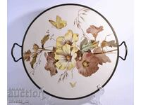 Antique porcelain tray with bronze fittings