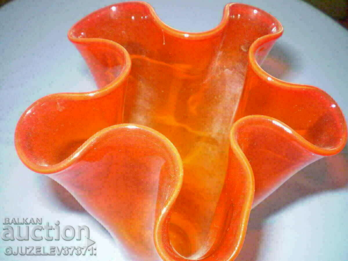 Retro red glass vase height 21 cm with price 80.00 BGN | € 40.90