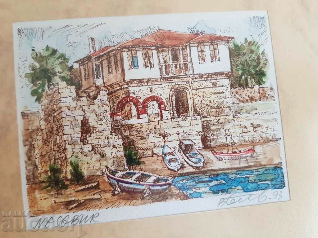 Delivery of Vasil Banov Renaissance House Nessebar 1993 graphic with watercolors Delivery of Vasil Banov Renaissance House Nessebar 1993 graphic with watercolors