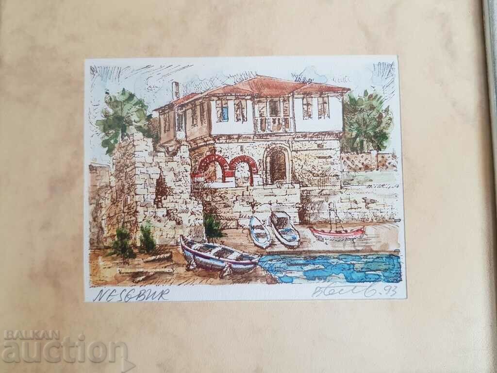 Vasil Banov Renaissance House Nessebar 1993 graphic with watercolors - 5 Vasil Banov Renaissance House Nessebar 1993 graphic with watercolors - 5