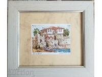 Vasil Banov Renaissance House Nessebar 1993 graphic with watercolors