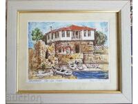 Vasil Banov Nessebar Old Town 1993 watercolor graphic