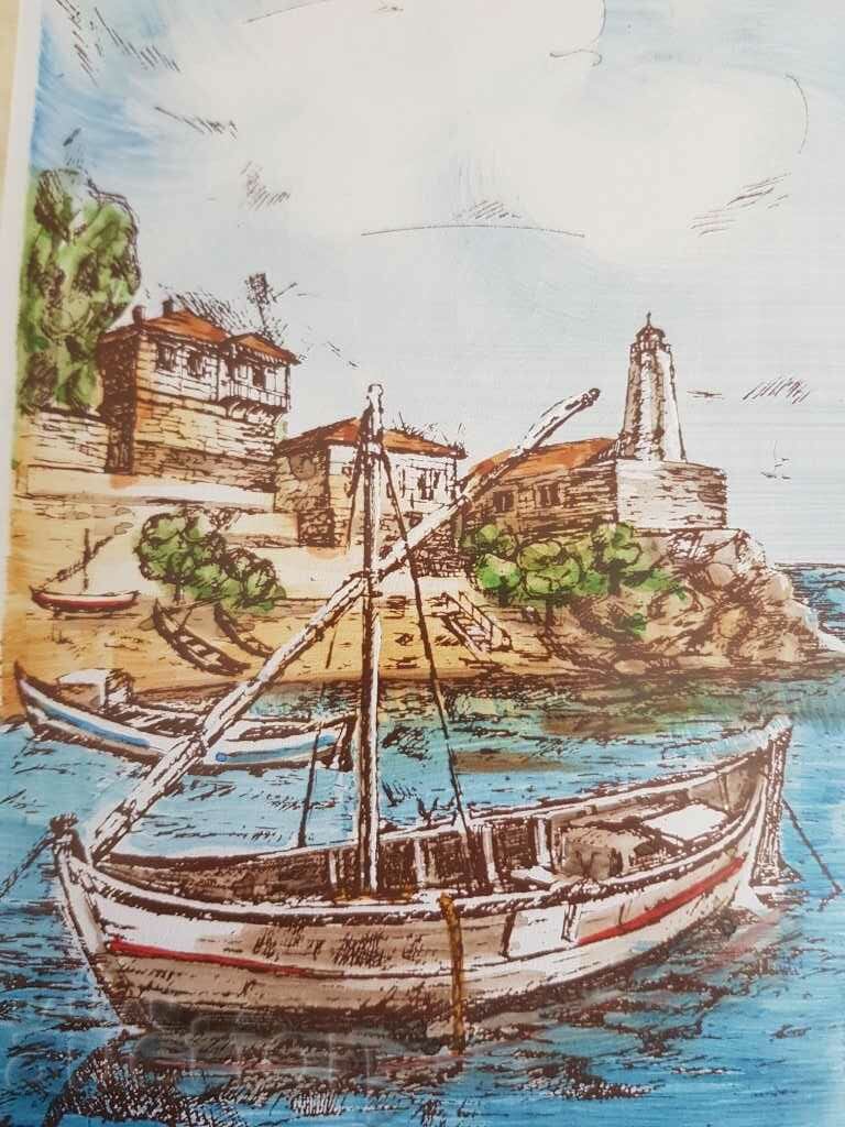 Delivery of Vasil Banov Nessebar Old Lighthouse 1993 watercolor graphic Delivery of Vasil Banov Nessebar Old Lighthouse 1993 watercolor graphic