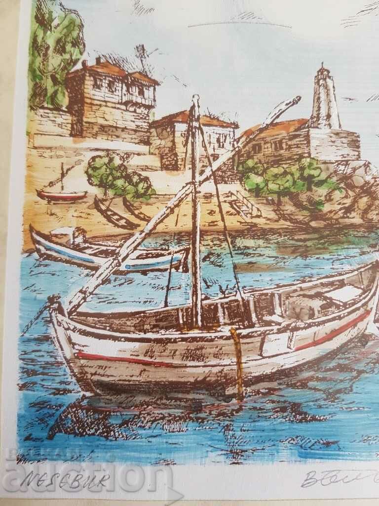 Vasil Banov Nessebar Old Lighthouse 1993 watercolor graphic - 5 Vasil Banov Nessebar Old Lighthouse 1993 watercolor graphic - 5