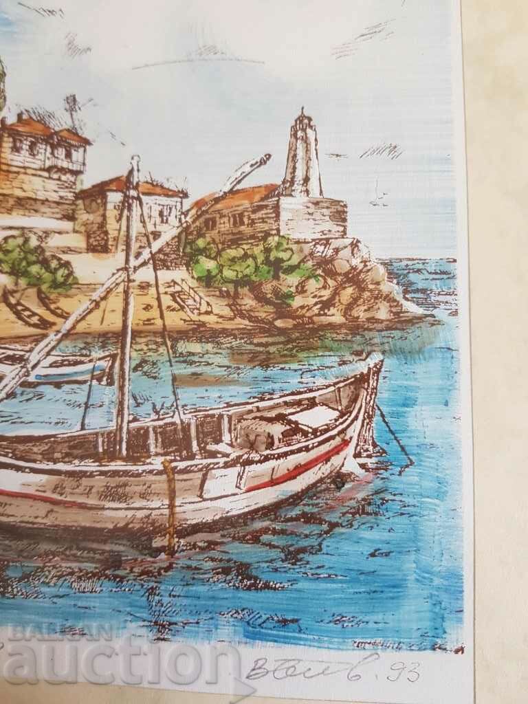 Vasil Banov Nessebar Old Lighthouse 1993 watercolor graphic - 6 Vasil Banov Nessebar Old Lighthouse 1993 watercolor graphic - 6