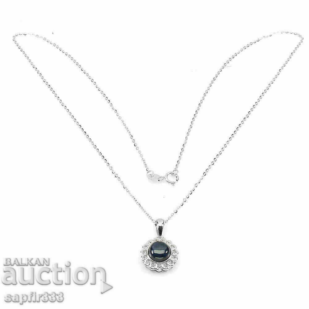 NATURAL STAR SAPPHIRE AND WHITE TOPAZS SILVER NECKLACE with price 490.00 BGN | € 250.53 NATURAL STAR SAPPHIRE AND WHITE TOPAZS SILVER NECKLACE with price 490.00 BGN | € 250.53