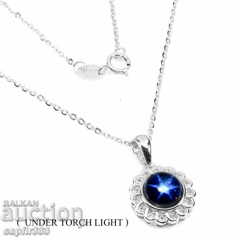NATURAL STAR SAPPHIRE AND WHITE TOPAZS SILVER NECKLACE