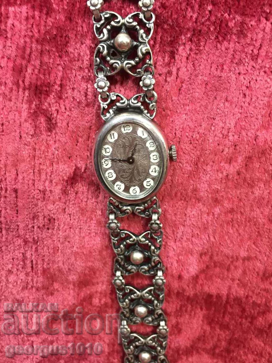 Механичен дамски сребърен часовник ADORA №4296