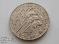 рядка монета Монсерат 4 долара 1970 - ФАО; Montserrat