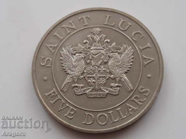 monedă rară Sfânta Lucia / Lucia 5 dolari 1986; Sfânta Lucia