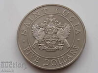 rare Saint Lucia / Lucia 5 dollar coin 1986; Saint Lucia
