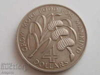 rare coin Barbados 4 dollars 1970 - FAO; Barbados