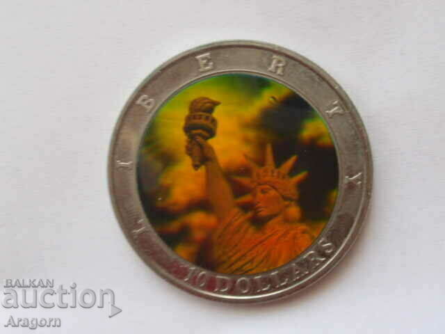 2002 Liberia $10 color hologram coin; Liberia