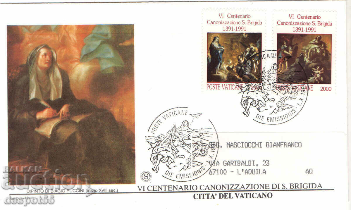 1991 Vatican. Canonizarea Sfintei Birgitta. Plic pentru prima zi