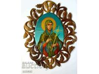 "Saint Petka" icon, tempera icon painting, walnut wood carving