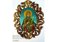 "Saint Petka" icon, tempera icon painting, walnut wood carving