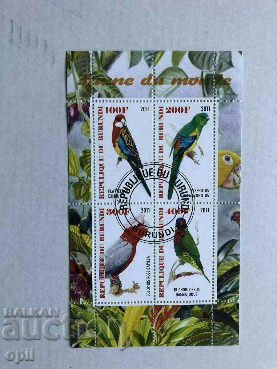 Stamped Block Fauna Parrots 2011 Burundi