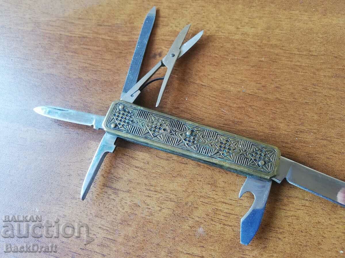 German GML Rostfrei Brass Combination Pocket Knife - 6 German GML Rostfrei Brass Combination Pocket Knife - 6